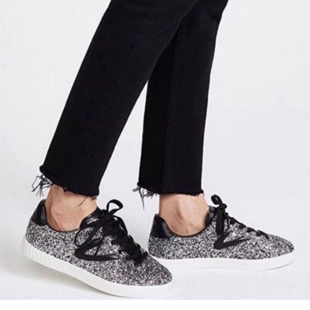 Tretorn Camden 5 Glitter Sneakers Silver and Black Sparkle Size 5